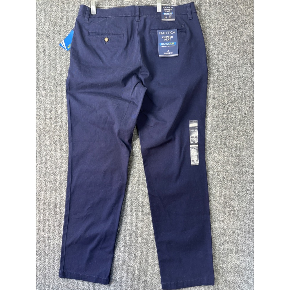 Nautica Clipper Pants Mens 34x32 Navy Blue Nautica Flex Chino Casual Preppy - Picture 5 of 8